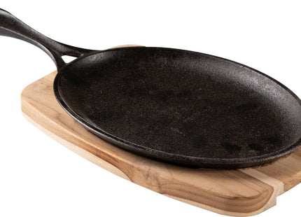 Tramontina Cast Iron Oval Sizzler Plate with Wooden Base 38.2 x 19.5 cm