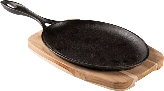 Tramontina Cast Iron Oval Sizzler Plate with Wooden Base 38.2 x 19.5 cm