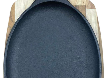 Tramontina Cast Iron Oval Sizzler Plate with Wooden Base 38.2 x 19.5 cm
