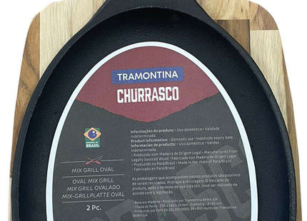 Tramontina Cast Iron Oval Sizzler Plate with Wooden Base 38.2 x 19.5 cm