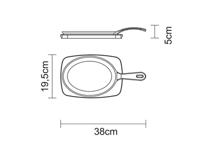 Tramontina Cast Iron Oval Sizzler Plate with Wooden Base 38.2 x 19.5 cm