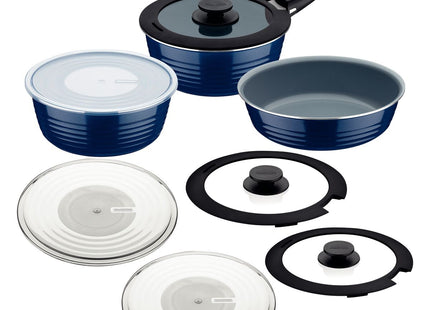 Ítria 10 Pcs. Blue Saucepan Set with Detachable Handle