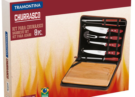 Wooden Handle 7 Pcs. Barbecue Set with Chopping Board