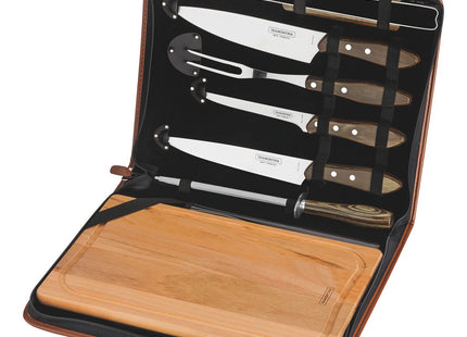 Wooden Handle 7 Pcs. Barbecue Set with Chopping Board