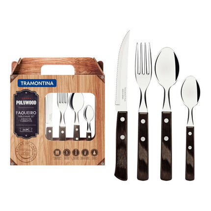 Tramontina Dishwasher-safe Wooden Handle 24 Pcs. Cutlery Set - Tramontina Store UK