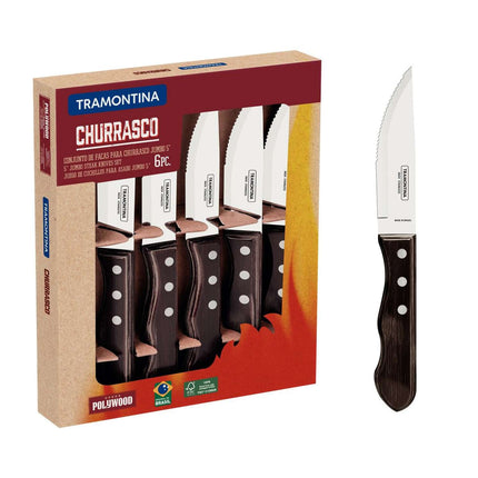 Tramontina Dishwasher-safe Wooden Handle 6 Pcs. Jumbo Steak Knife Set - Tramontina Store UK
