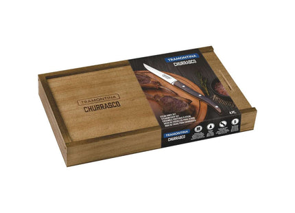 Tramontina Dishwasher-safe Wooden Handle 4 Pcs. Steak Knife Set in Wooden Box