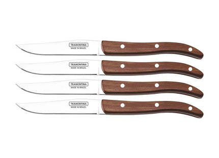 Tramontina Dishwasher-safe Wooden Handle 4 Pcs. Steak Knife Set in Wooden Box