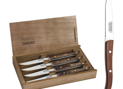 Tramontina Dishwasher-safe Wooden Handle 4 Pcs. Steak Knife Set in Wooden Box