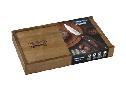 Tramontina Dishwasher-safe Wooden Handle 4 Pcs. Steak Knife Set in Wooden Box
