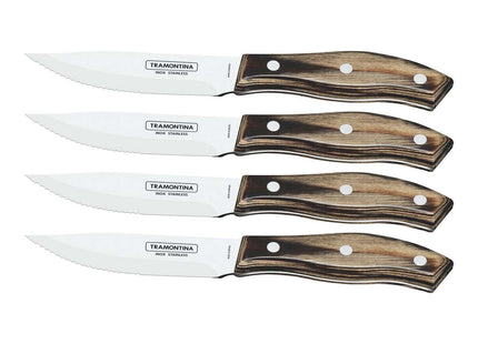 Tramontina Dishwasher-safe Wooden Handle 4 Pcs. Steak Knife Set in Wooden Box