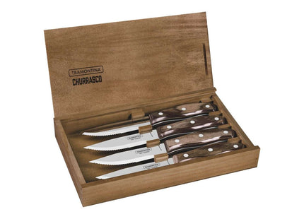 Tramontina Dishwasher-safe Wooden Handle 4 Pcs. Steak Knife Set in Wooden Box