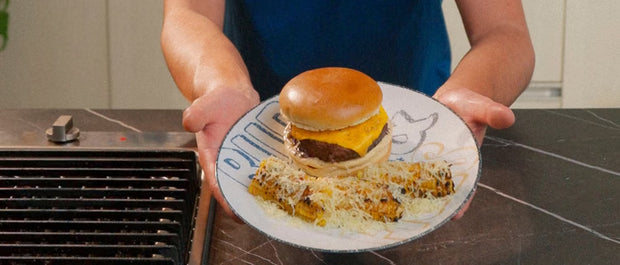 Homemade Burger with Corn Ribs
