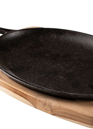 Tramontina Cast Iron Oval Sizzler Plate with Wooden Base 38.2 x 19.5 cm - Tramontina Store UK