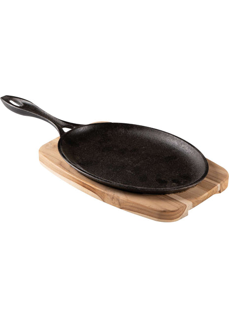 Tramontina Cast Iron Oval Sizzler Plate with Wooden Base 38.2 x 19.5 cm - Tramontina Store UK
