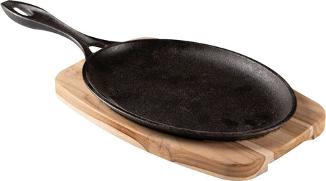 Tramontina Cast Iron Oval Sizzler Plate with Wooden Base 38.2 x 19.5 cm - Tramontina Store UK