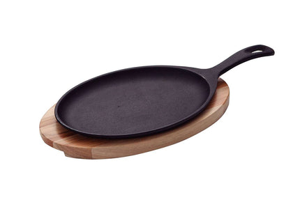 Tramontina Cast Iron Oval Sizzler Plate with Wooden Base 38.2 x 19.5 cm