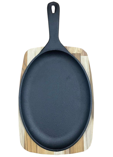 Tramontina Cast Iron Oval Sizzler Plate with Wooden Base 38.2 x 19.5 cm - Tramontina Store UK