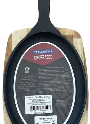 Tramontina Cast Iron Oval Sizzler Plate with Wooden Base 38.2 x 19.5 cm - Tramontina Store UK