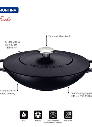 Tramontina Enamelled Cast Iron Wok 32cm (5l) - Tramontina Store UK