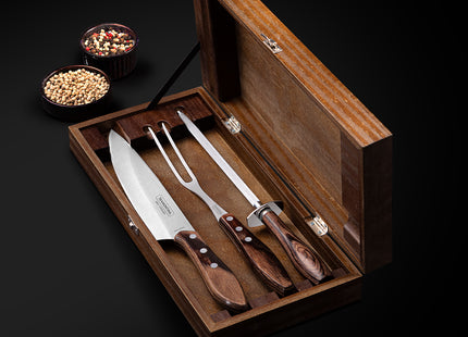 Tramontina Dishwasher-safe Wooden Handle 3 Pcs. Carving Set in a Wooden Box - Tramontina Store