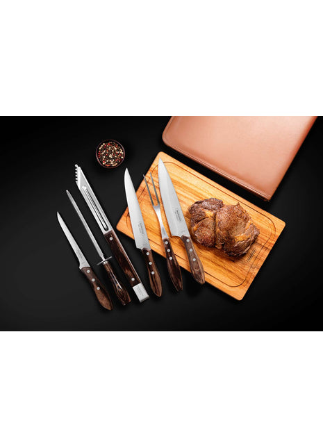 Tramontina Dishwasher-safe Wooden Handle 7 Pcs. Barbecue Set with Chopping Board in a Synthetic Leather Case - Tramontina Store UK