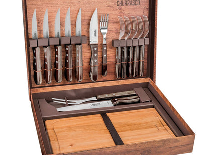 Wooden Handle 15 Pcs. Barbecue Set with Chopping Board