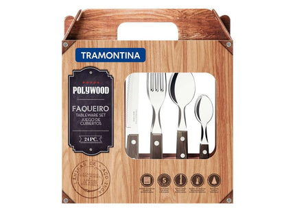 Tramontina Dishwasher-safe Wooden Handle 24 Pcs. Cutlery Set