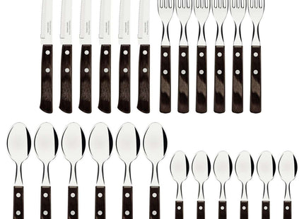 Dishwasher-safe Wooden Handle 24 Pcs. Cutlery Set