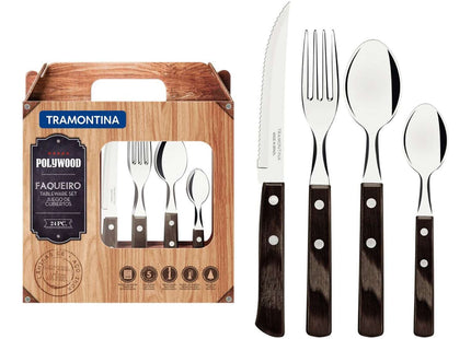 Dishwasher-safe Wooden Handle 24 Pcs. Cutlery Set