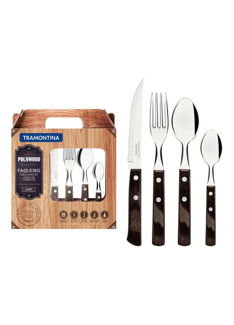 Tramontina Dishwasher-safe Wooden Handle 24 Pcs. Cutlery Set - Tramontina Store UK