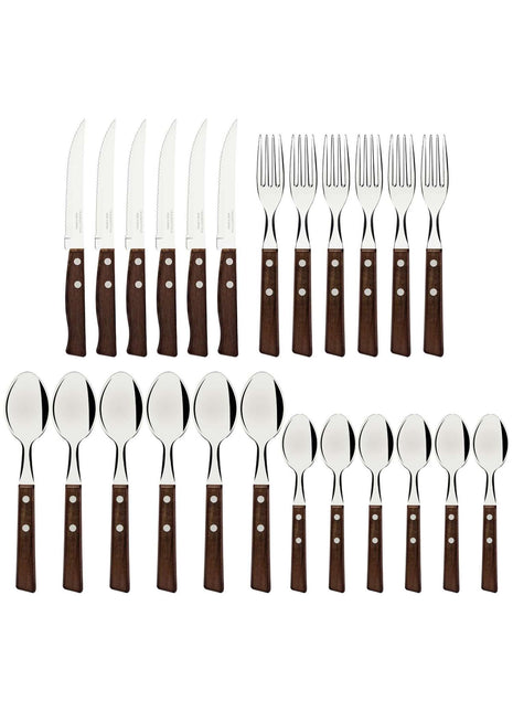 Tramontina Natural Wooden Handle 24 Pcs. Cutlery Set - Tramontina Store UK