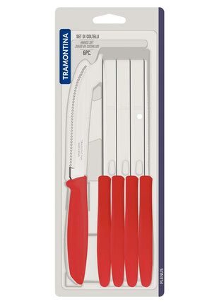Tramontina 6 Pcs. Fruit/Tomato Knife Set (Pointed tip, Red) - Tramontina Store UK