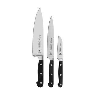 Tramontina 3 Pcs. Stainless Steel Knife Set with Black Polycarbonate Handles