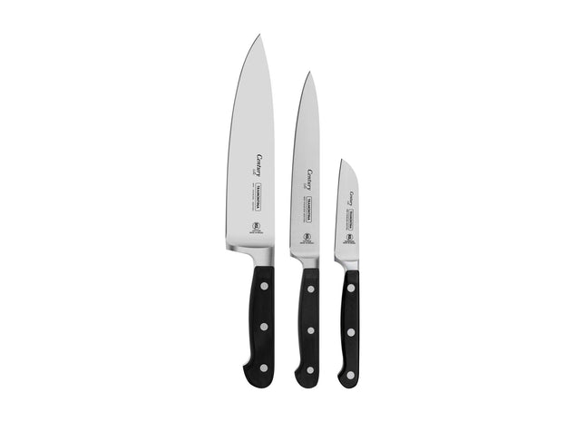 Tramontina 3 Pcs. Stainless Steel Knife Set with Black Polycarbonate Handles
