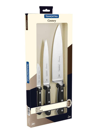 Tramontina 3 Pcs. Stainless Steel Knife Set with Black Polycarbonate Handles - Tramontina Store UK