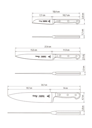 Tramontina 3 Pcs. Stainless Steel Knife Set with Black Polycarbonate Handles - Tramontina Store UK