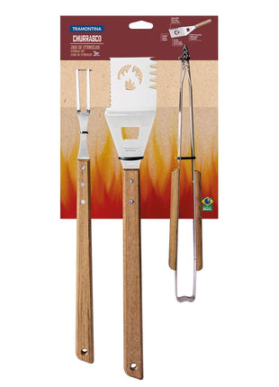 Tramontina Wooden Handle 3 Pcs. Barbecue Tools Set - Tramontina Store UK