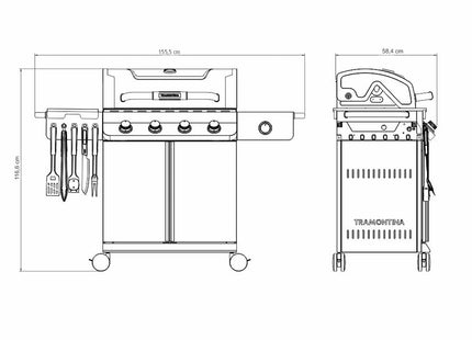 Tramontina 5 Burner Gas BBQ Grill with Side Burner