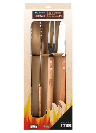 Tramontina Wooden Handle 3 Pcs. Barbecue Tool Set - Tramontina Store UK