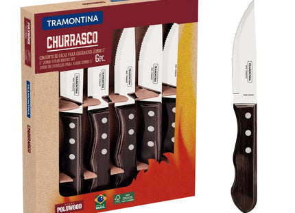 Tramontina Dishwasher-safe Wooden Handle 6 Pcs. Jumbo Steak Knife Set