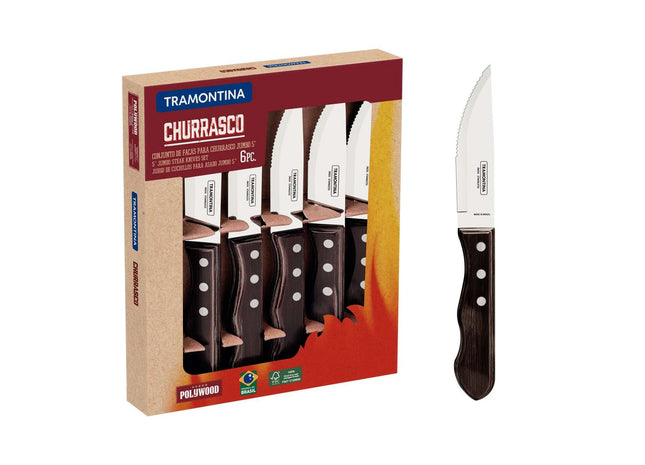 Tramontina Dishwasher-safe Wooden Handle 6 Pcs. Jumbo Steak Knife Set
