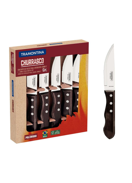 Tramontina Dishwasher-safe Wooden Handle 6 Pcs. Jumbo Steak Knife Set - Tramontina Store UK