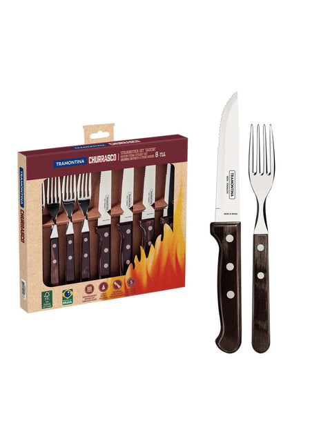 Tramontina Dishwasher-safe Wooden Handle 8 Pcs. Gaucho Cutlery Set - Tramontina Store UK