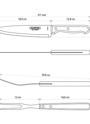 Tramontina Dishwasher-safe Wooden Handle 3 Pcs. Carving Set - Tramontina Store UK