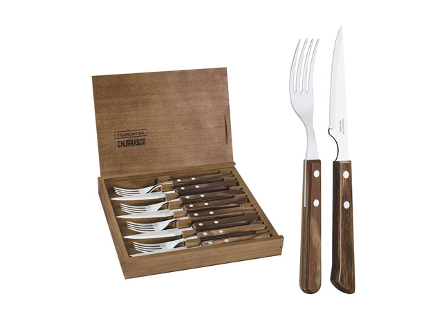 Tramontina Dishwasher-safe Wooden Handle 8 Pcs. Cutlery Set in Wooden Box