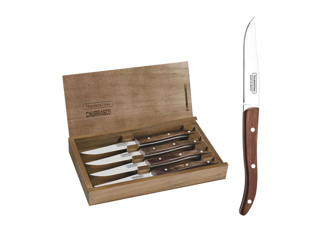 Tramontina Dishwasher-safe Wooden Handle 4 Pcs. Steak Knife Set in Wooden Box