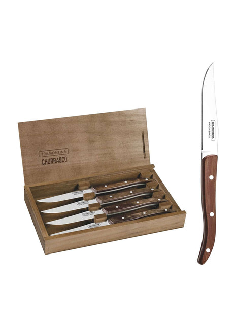 Tramontina Dishwasher-safe Wooden Handle 4 Pcs. Steak Knife Set in Wooden Box - Tramontina Store UK