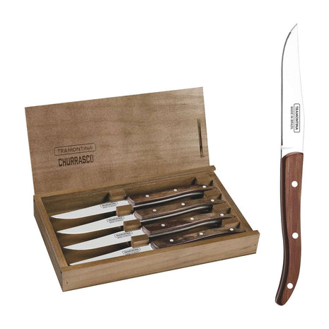 Tramontina Dishwasher-safe Wooden Handle 4 Pcs. Steak Knife Set in Wooden Box - Tramontina Store UK