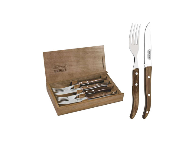 Tramontina Dishwasher-safe Wooden Handle 4 Pcs. Cutlery Set in Wooden Box